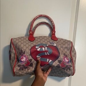 Gucci Beige and Red Tote with Snake Motif